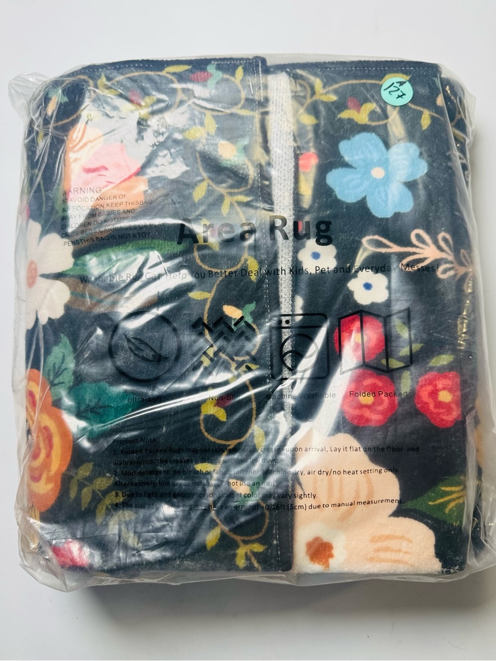 Floral Area Rug Black Multicolor Flowers Ultra Soft Non-Slip Washable No Size